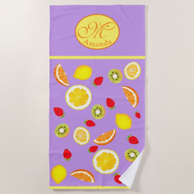 Zesty Summer Fruits monogrammed  Beach Towel (Front)