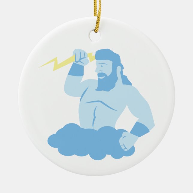 Zeus and Lightening Ceramic Ornament (Front)