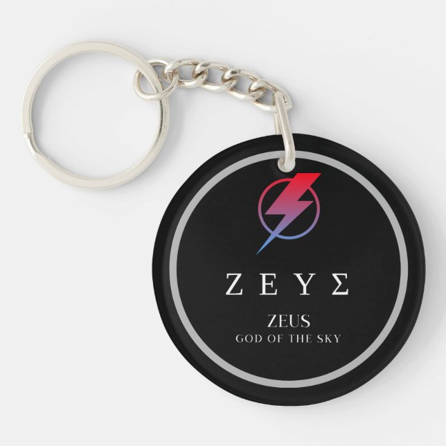 Zeus Greek God of the Sky Lightning Bolt Design Keychain (Front)