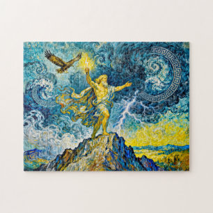 Zeus on Stormy Rocks with Lightning Bolt and Eagle Jigsaw Puzzle
