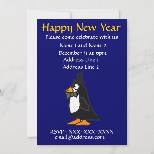 ZF- New Year's Eve Party Invitation Penguin (Front)