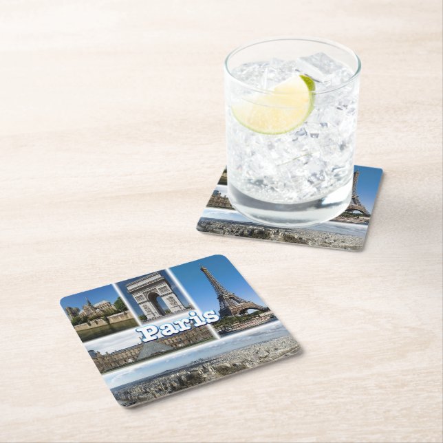 zFR032 TOUR EIFFEL and PARIS, France, Square Paper Coaster (Insitu)