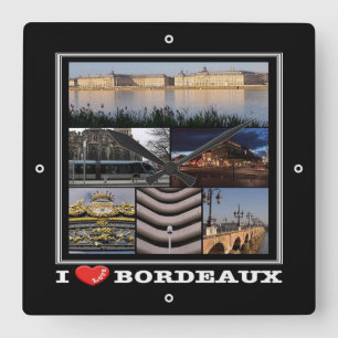 zFR135 BORDEAUX "I Love", France, Square Wall Clock