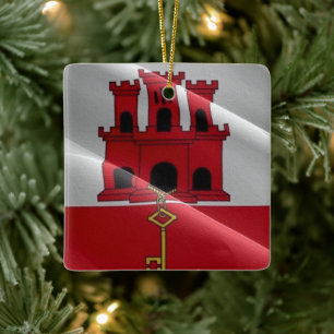 zGI002 GIBRALTAR waving FLAG, Ceramic Ornament
