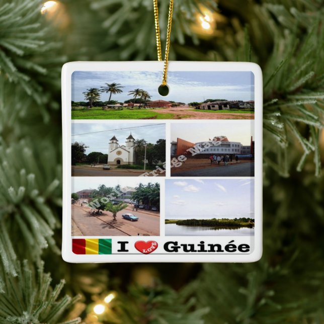 zGN010 GUINEA I Love, Mosaic, Africa, Ceramic Ornament (Tree)