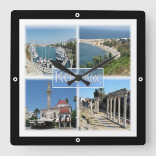 zGR020 mosaic of KOS, Greece, Europe, Square Wall Clock