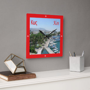 zGR055 KOS, Greece, Square Wall Clock