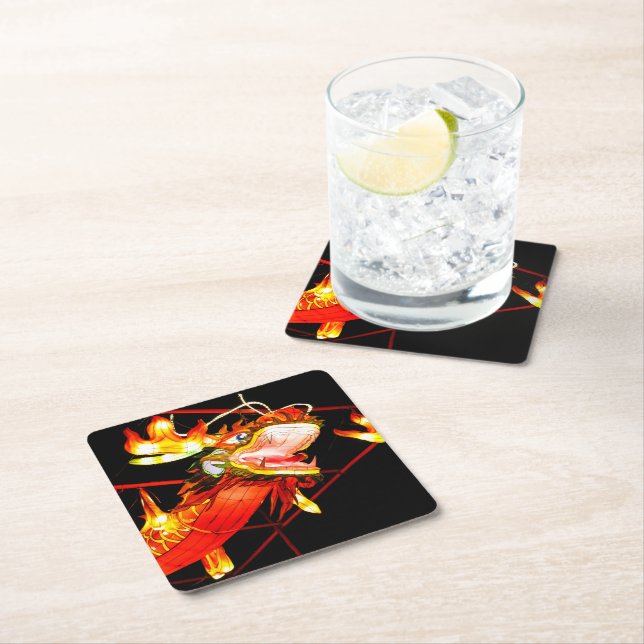 Zhulong Fire Dragon  Square Paper Coaster (Insitu)