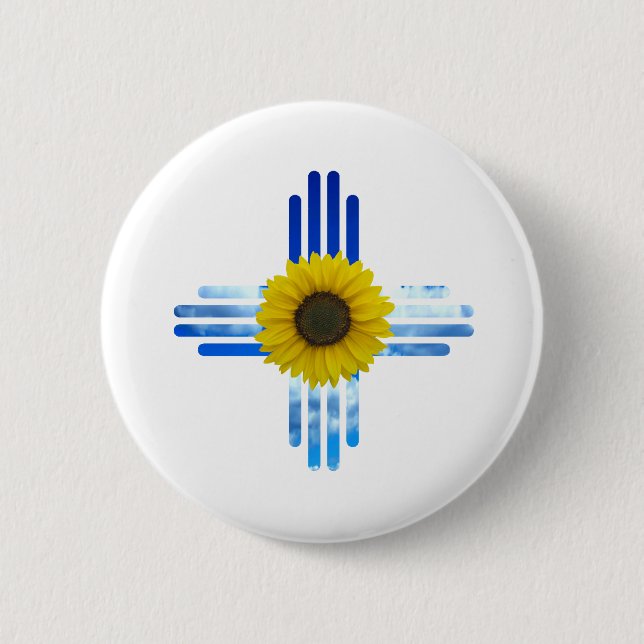 Zia Sky and Sunflower 2 Inch Round Button (Front)
