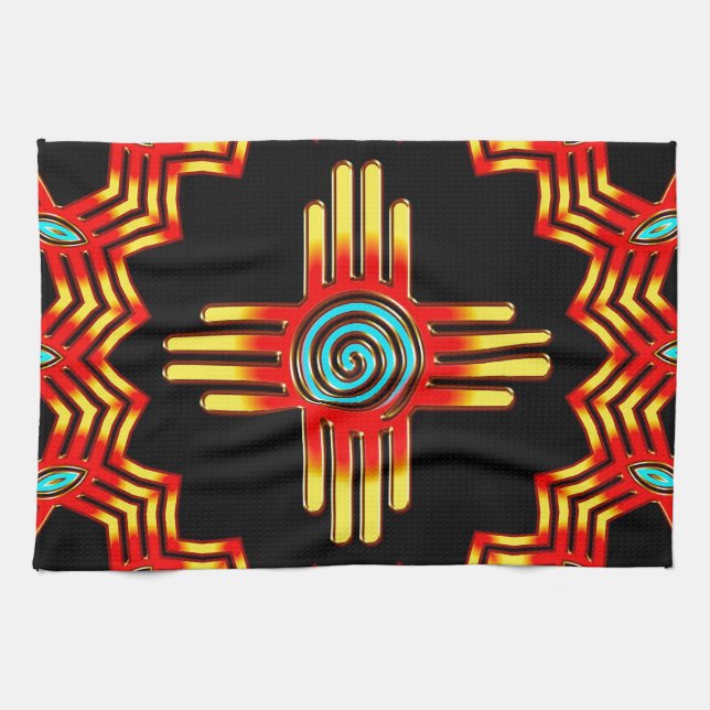 Zia Sonne - Zia Pueblo - New Mexico Kitchen Towel (Horizontal)