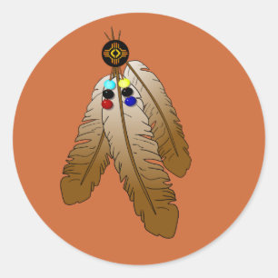Zia Sun and Feathers Classic Round Sticker