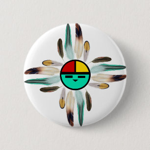 Zia Sun God with Feathers 2 Inch Round Button