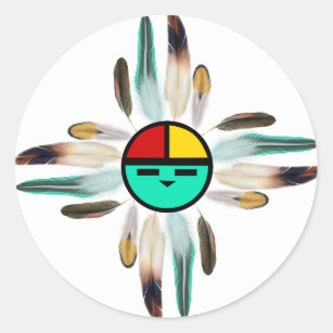Zia Sun God with Feathers Classic Round Sticker