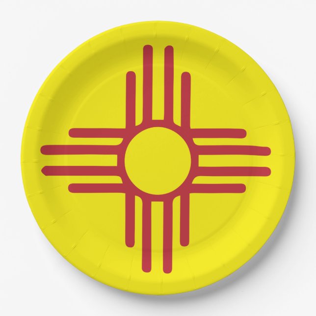 Zia Symbol Red and Yellow Fiesta Party Paper Plate (Front)