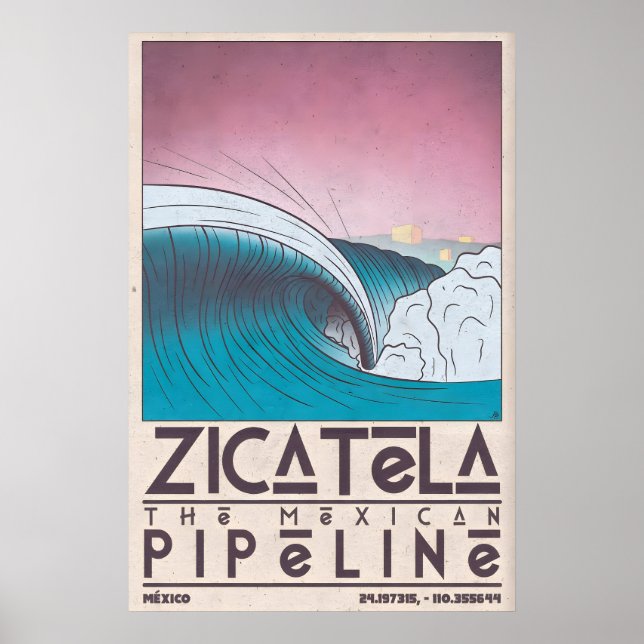 Zicatela Beach Wall Art Coastal Surf Print (Front)