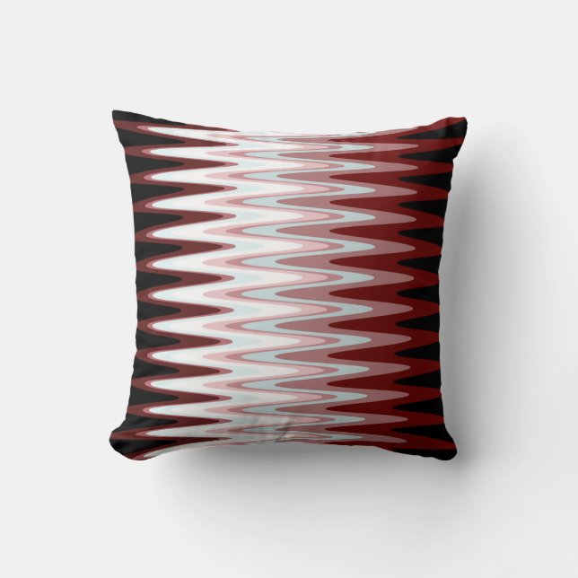 Zig Zag Black Red Grey Pattern Throw Pillow (Front)