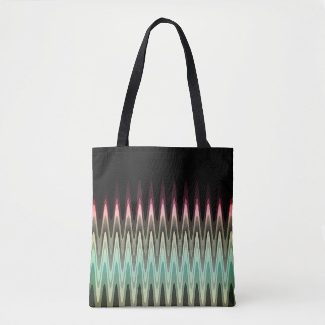 Zig Zag Black Red Teal Grey Pattern Tote Bag (Front)