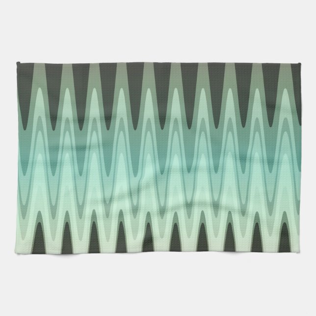 Zig Zag Black Teal Grey Pattern Kitchen Towel (Horizontal)