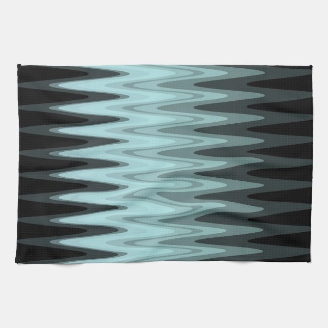 Zig Zag Black Teal Grey Pattern Kitchen Towel (Horizontal)
