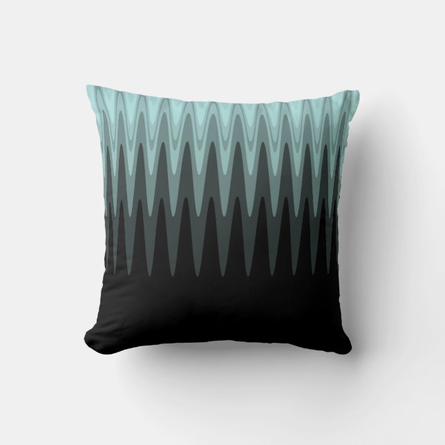 Zig Zag Black Teal Grey Pattern Throw Pillow (Front)