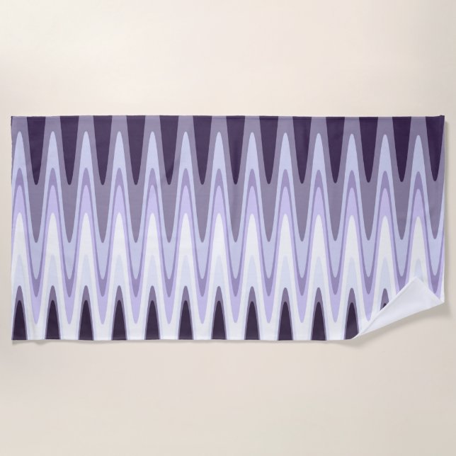 Zig Zag Black White Grey Dark Purple Beige Pattern Beach Towel (Front)