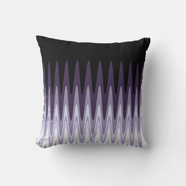 Zig Zag Black White Grey Dark Purple Beige Pattern Throw Pillow (Front)