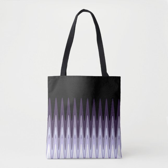 Zig Zag Black White Grey Dark Purple Beige Pattern Tote Bag (Front)