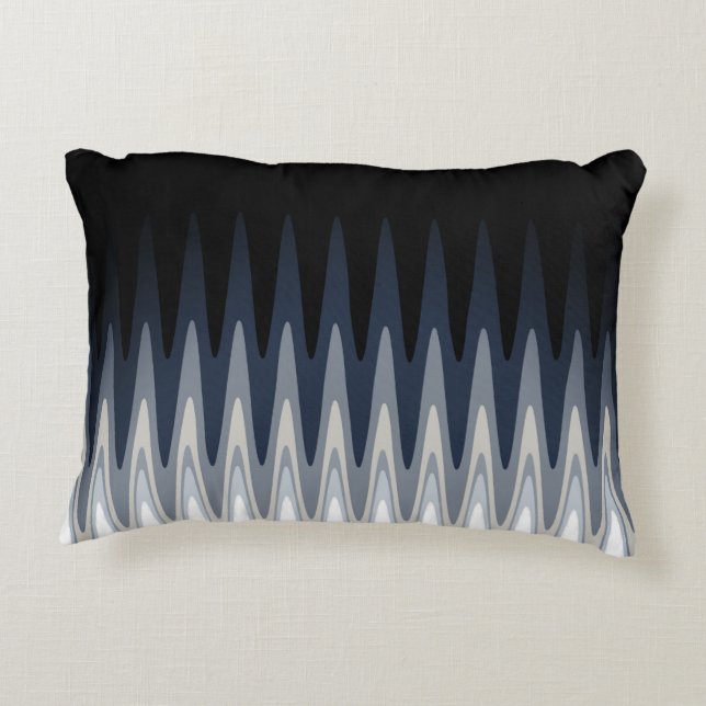Zig Zag Black White Grey Navy Blue Beige Pattern Decorative Pillow (Back)
