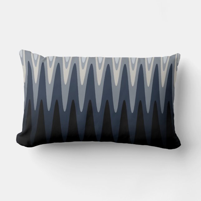 Zig Zag Black White Grey Navy Blue Beige Pattern Lumbar Pillow (Front)