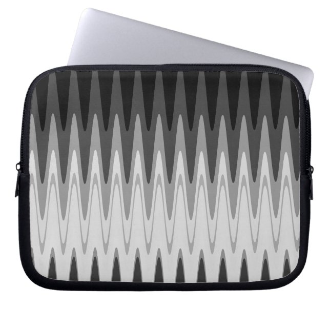 Zig Zag Black White Grey Pattern Laptop Sleeve (Front)