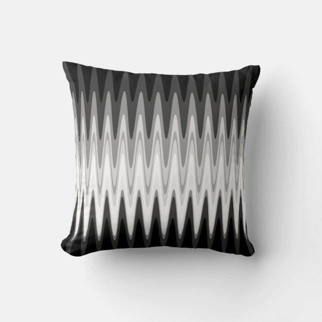 Zig Zag Black White Grey Pattern Throw Pillow (Front)