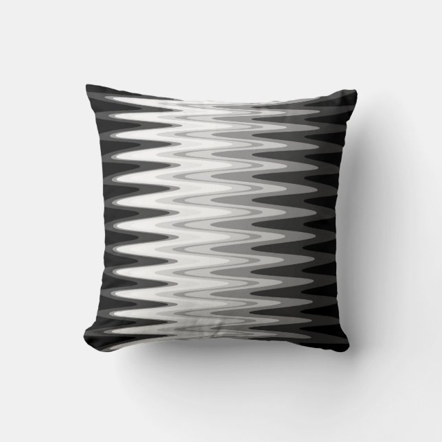 Zig Zag Black White Grey Pattern Throw Pillow (Front)