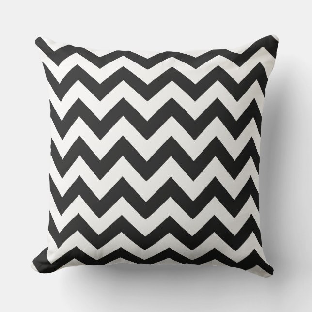 Zig Zag Black & White Striped Outdoor Decor Pillow (Front)