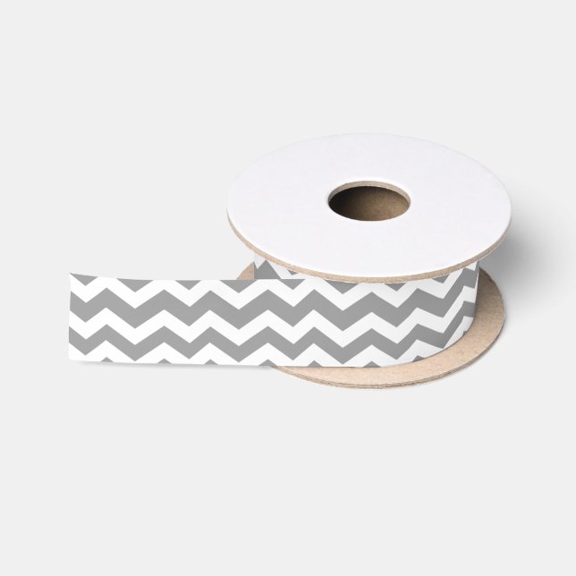 Zig Zag Chevron Custom Background V05 SILVER GRAY. Satin Ribbon (Spool)