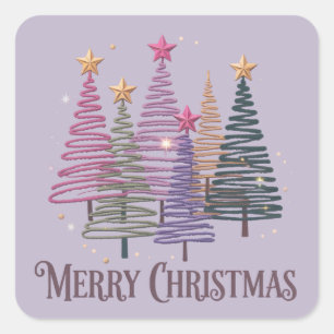 Zig Zag Christmas Tree Faux Glitter Xmas Winter Square Sticker