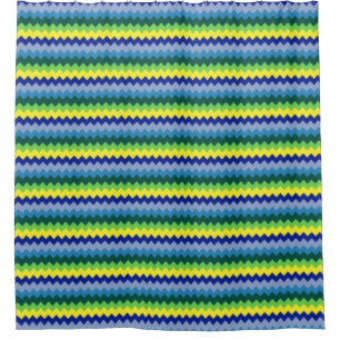 Zig-zag Design Pattern Green & Blue Shower Curtain