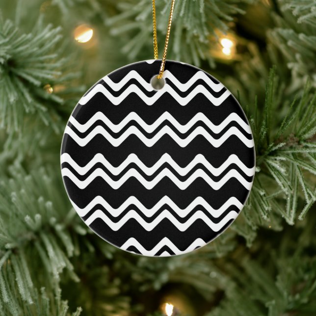 Zig Zag Dual Coloured Line Pattern Ceramic Ornament (Tree)