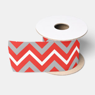 Zig Zag Lines Red White Gray Creative Stripes Satin Ribbon