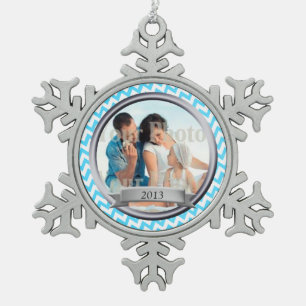 Zig Zag Pattern Photo Keepsake Snowflake Pewter Christmas Ornament
