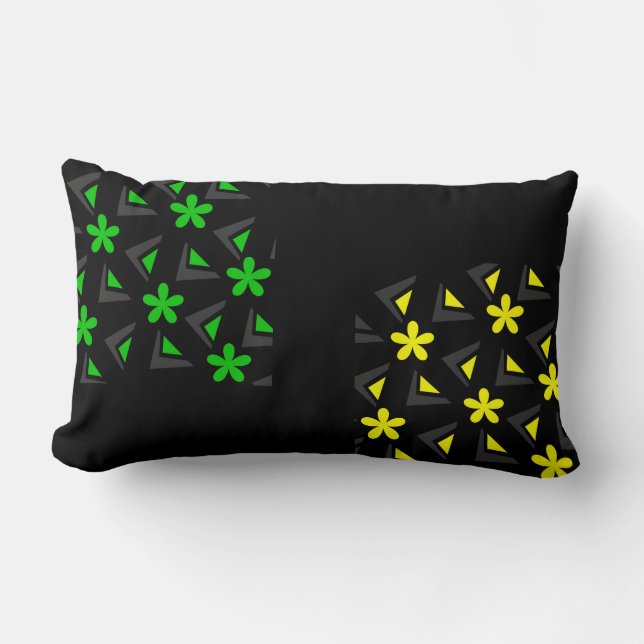 Zig zag pattern with flowers lumbar pillow (Front)