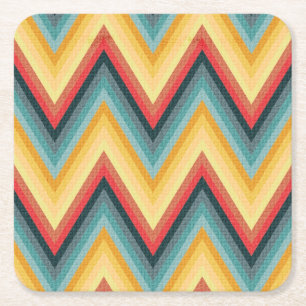 Zig Zag Striped Background 2 Square Paper Coaster