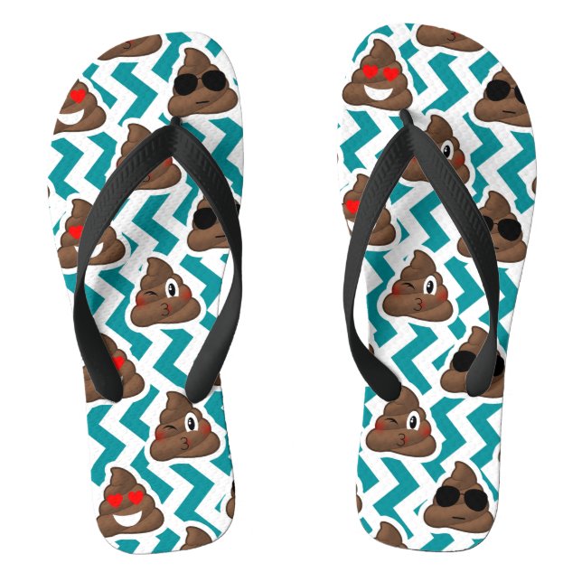 Zig Zag Teal Poop Emoji Flip Flops (Footbed)