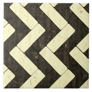 Zig-Zag White and Black Brick Pavers Tile
