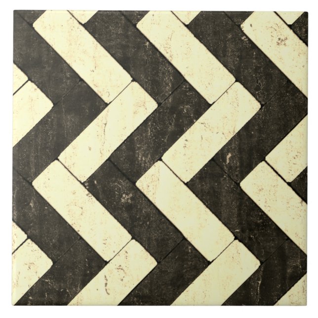 Zig-Zag White and Black Brick Pavers Tile (Front)