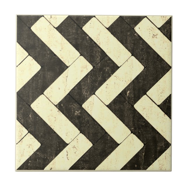 Zig-Zag White and Black Brick Pavers Tile (Front)