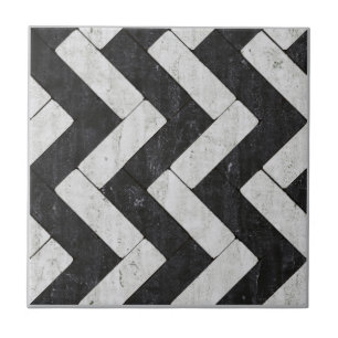 Zig-Zag White and Black Brick Pavers Tile