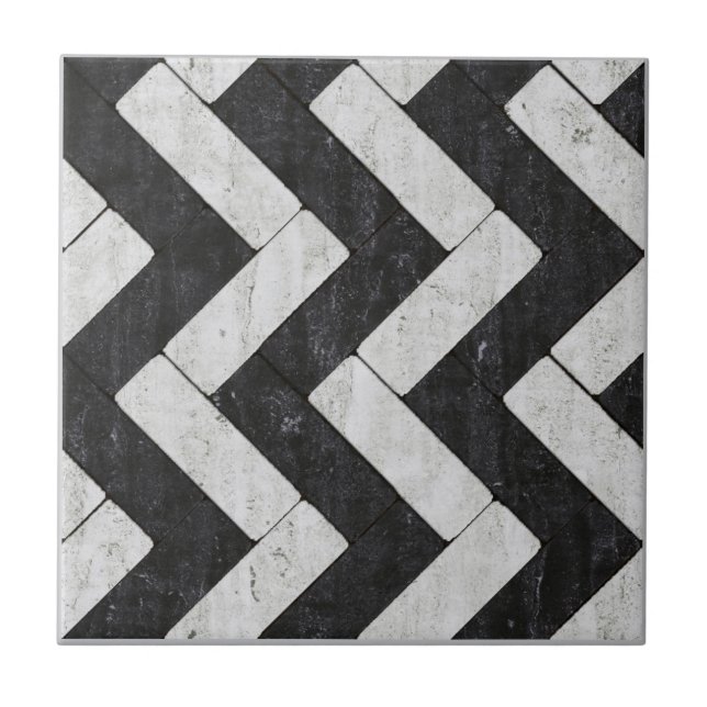 Zig-Zag White and Black Brick Pavers Tile (Front)