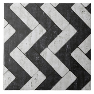 Zig-Zag White and Black Brick Pavers Tile