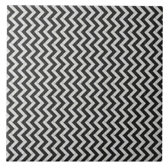 Zig-Zag White and Black Brick Pavers Tile (Front)