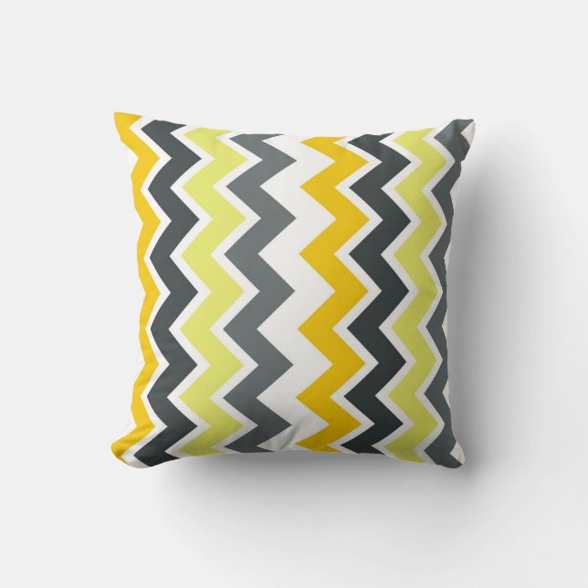 ZIG- ZAG, YELLOW & GREY THROW PILLOW (Front)